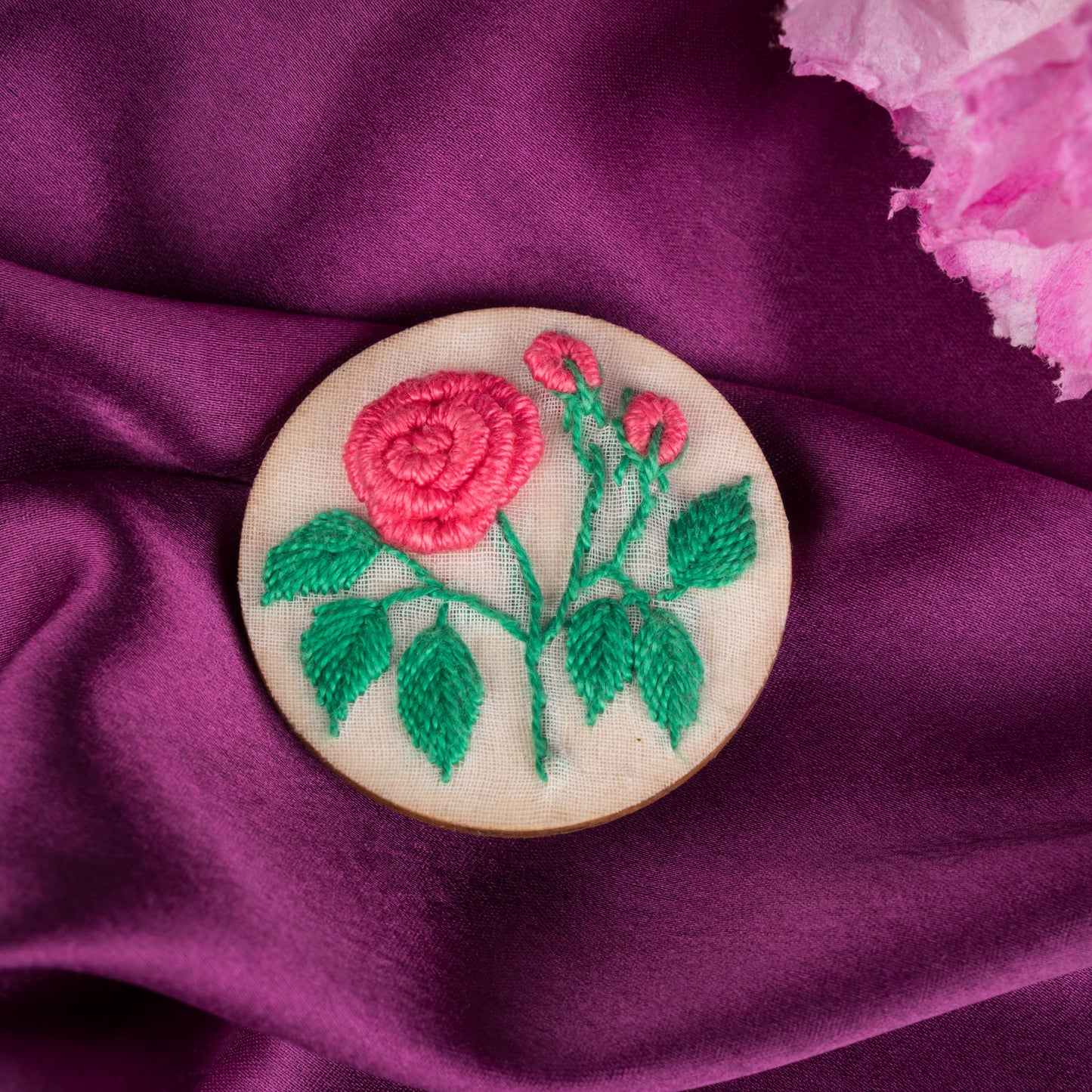 Peach Rose Branch Circular Alligator Hair Clip