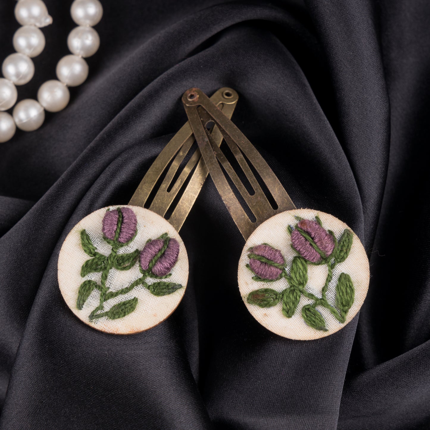 Dark Mauve Rose Bud Round Tic-Tac Hair Clips Set