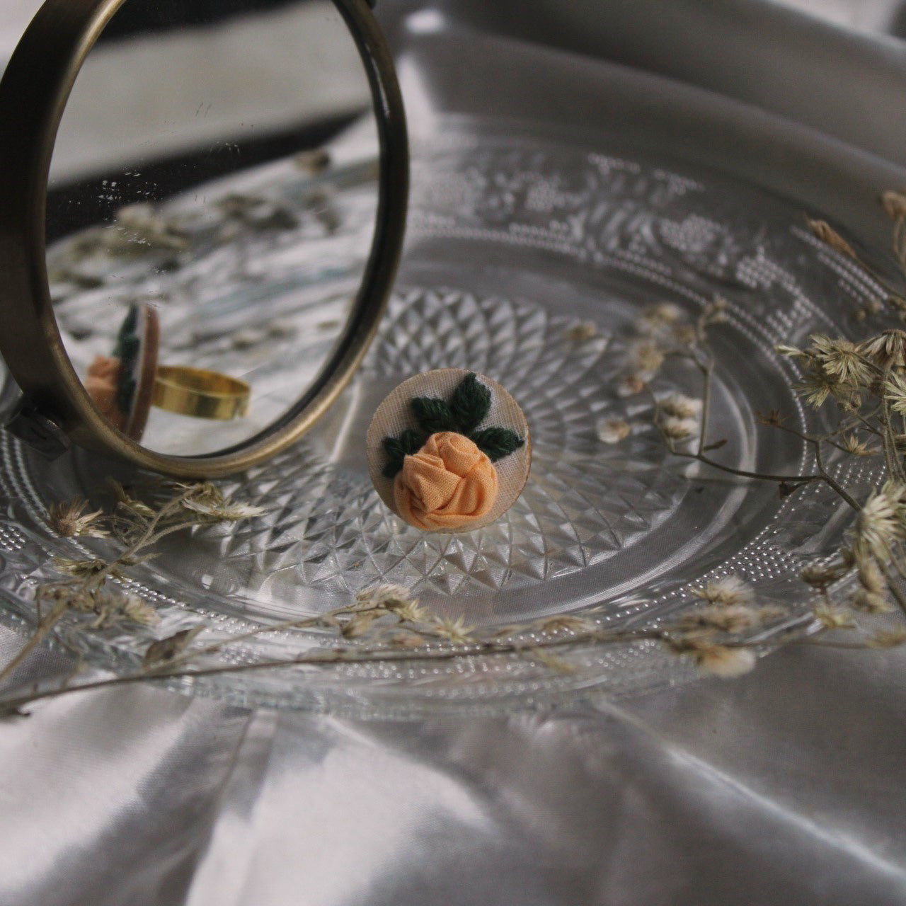 Golden Yellow Rose Circular Adjustable Ring