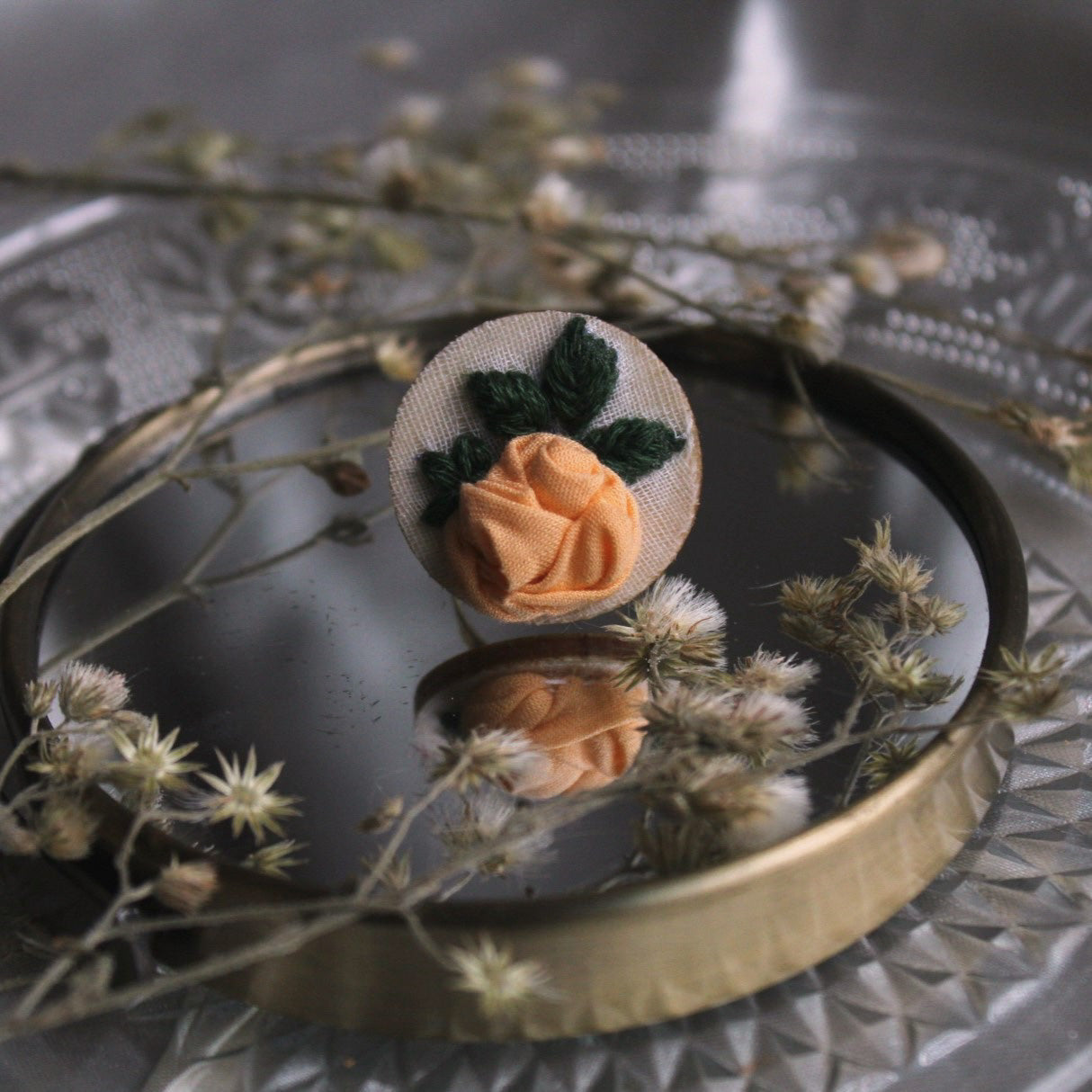 Golden Yellow Rose Circular Adjustable Ring