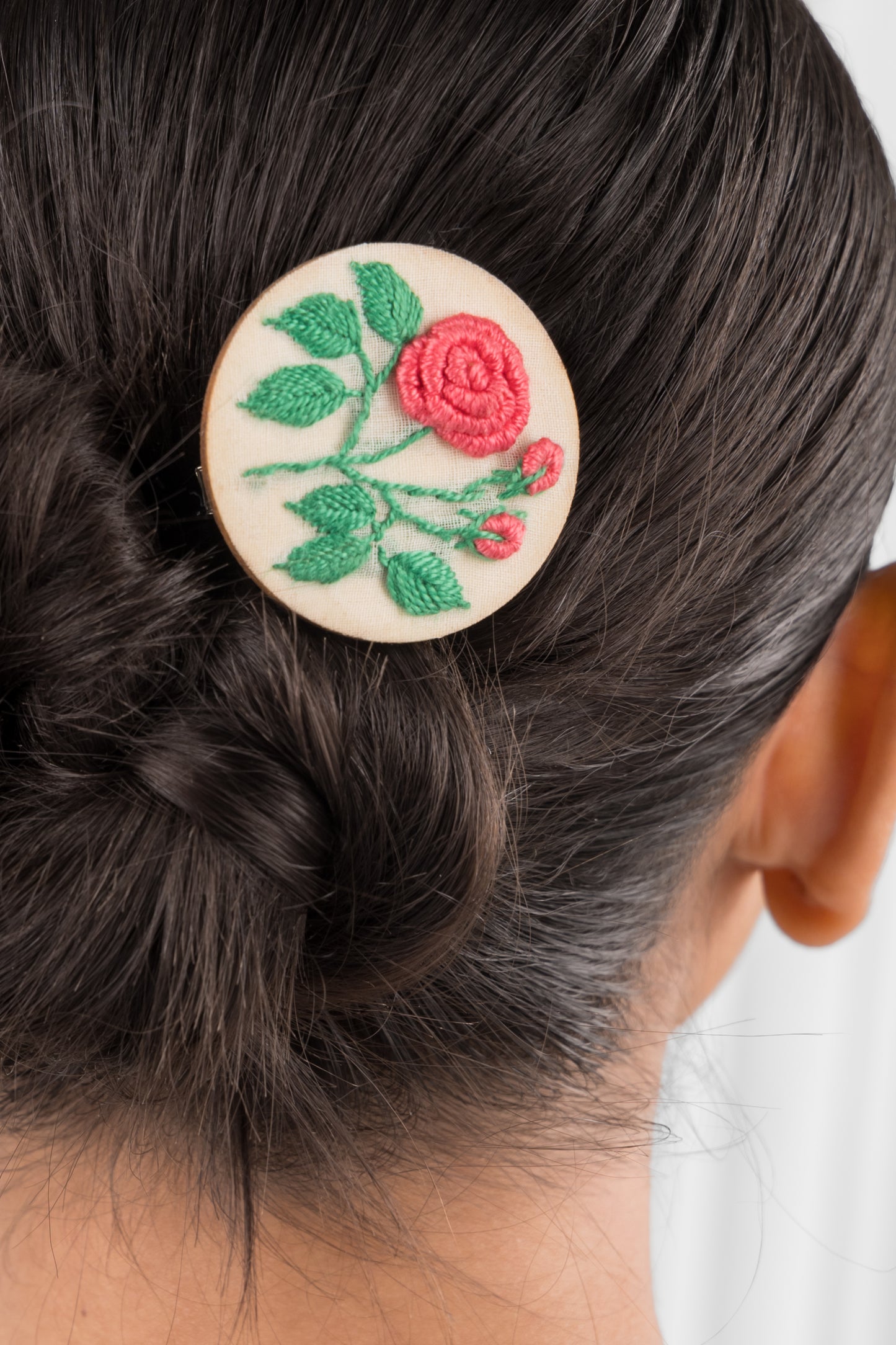 Peach Rose Branch Circular Alligator Hair Clip