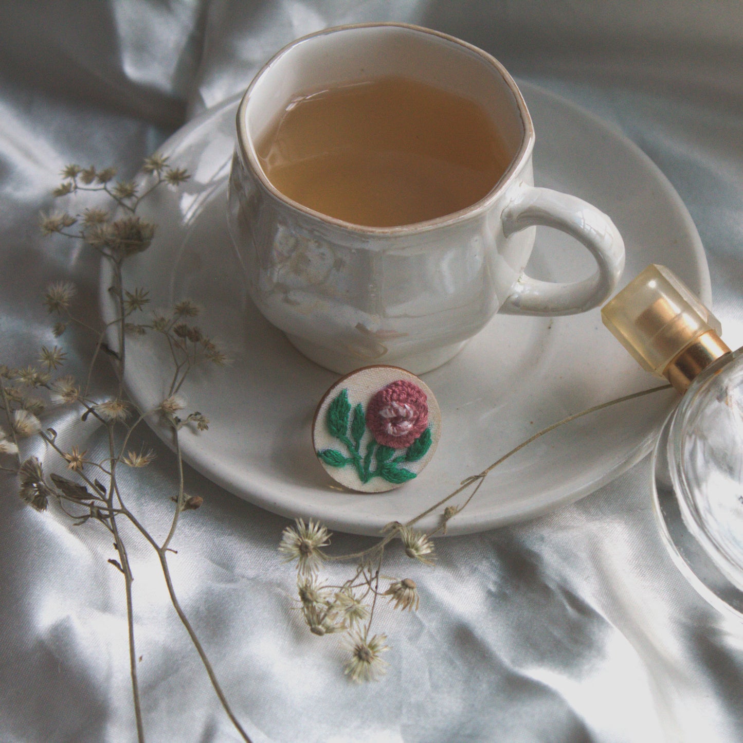 Mauve Rose Branch Round Adjustable Ring