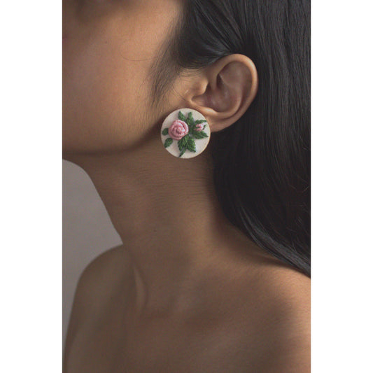 Peach Rose Branch Round Ear Studs
