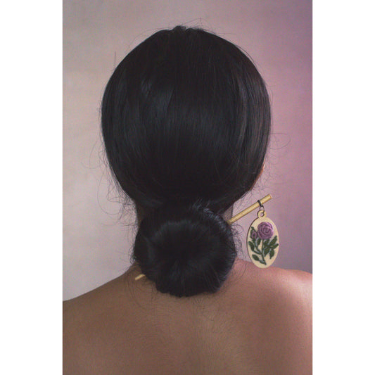 Dusty Pink Rose Branch Oval Hair Stick