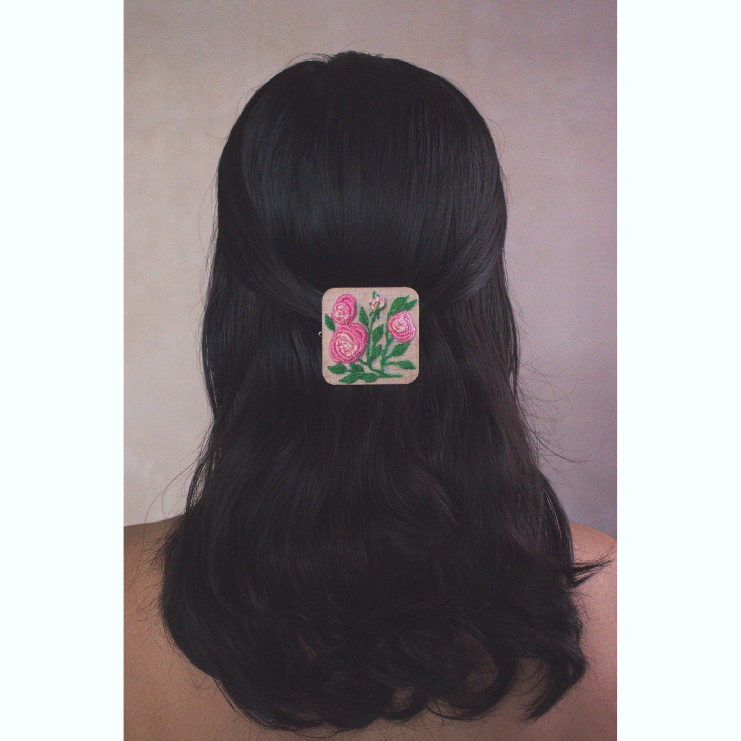Light Pink Gradient Rose Branch Rectangular Alligator Hair Clip