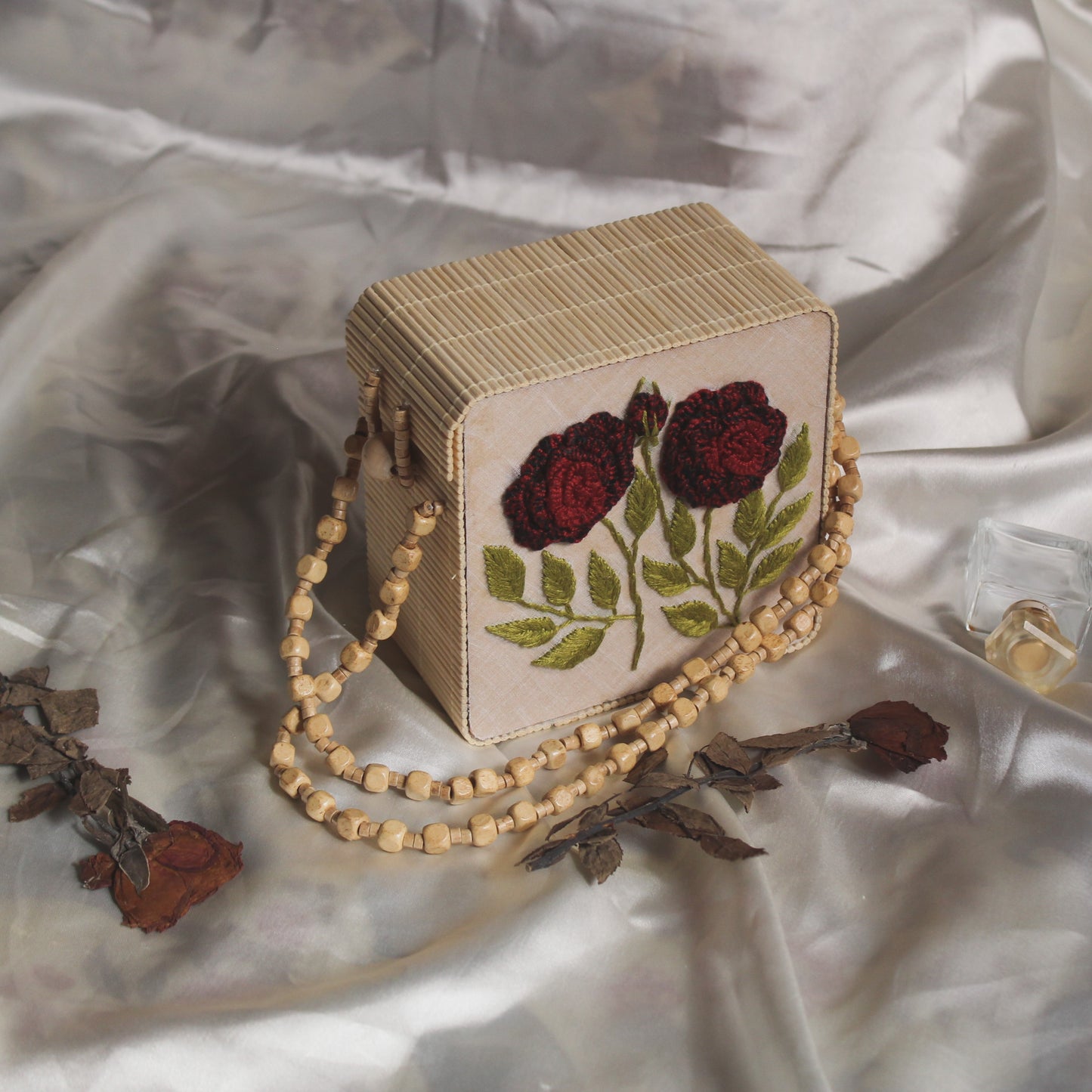 Maroon Gradient Rose Branch Square Handbag
