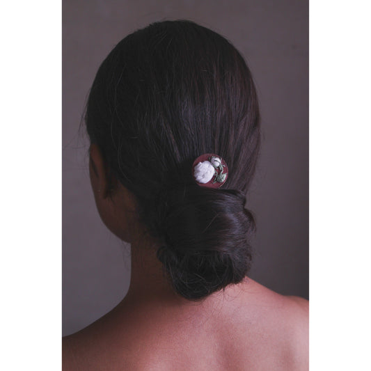 White Rose Branch Round Hair U-Pin