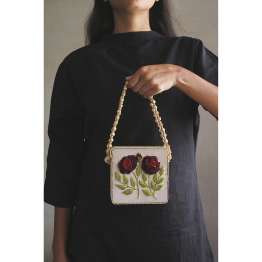 Maroon Gradient Rose Branch Square Handbag