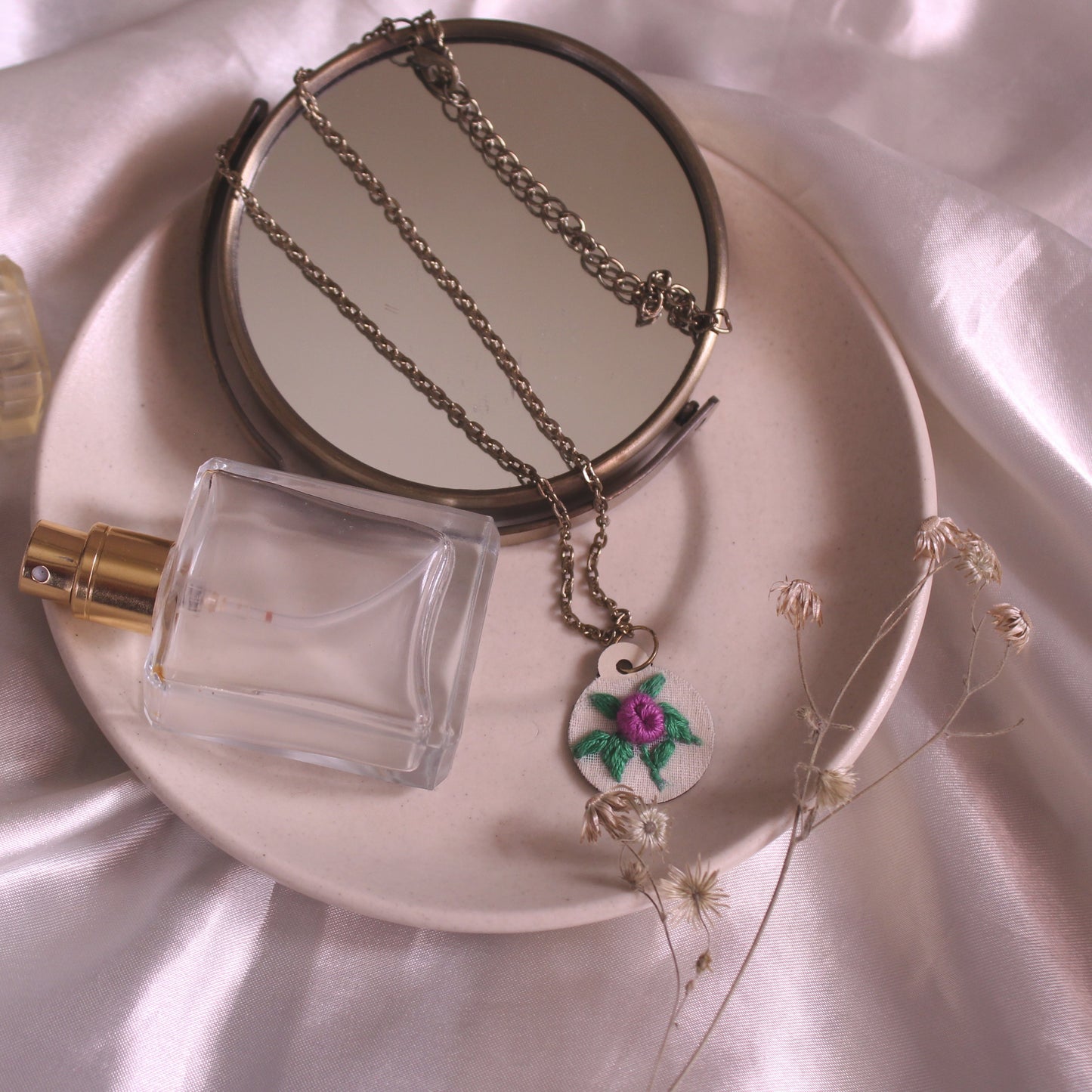 Purple Rose Branch Circular Necklace