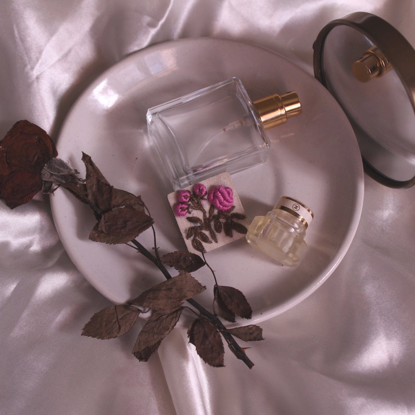 Magenta Pink Rose Buds Branch Square Brooch Pin