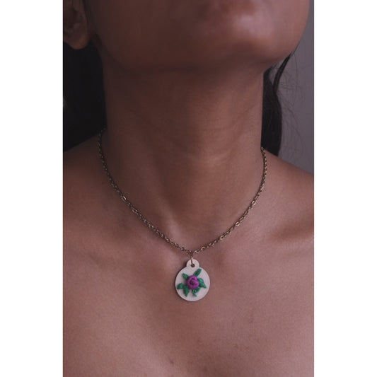 Purple Rose Branch Circular Necklace