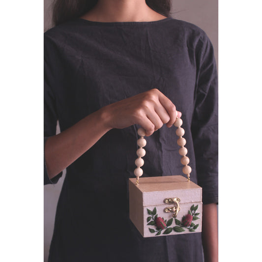 Maroon Rose Branch Box Handbag