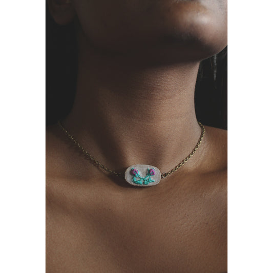 Magenta Rose Buds Oval Necklace