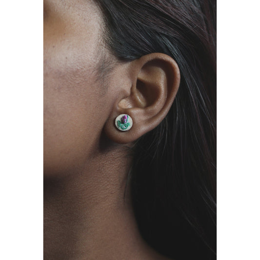 Purple Rose Bud Tiny Round Ear Studs