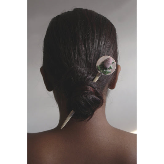 Dusty Pink Rose Branch Round Hair Stick