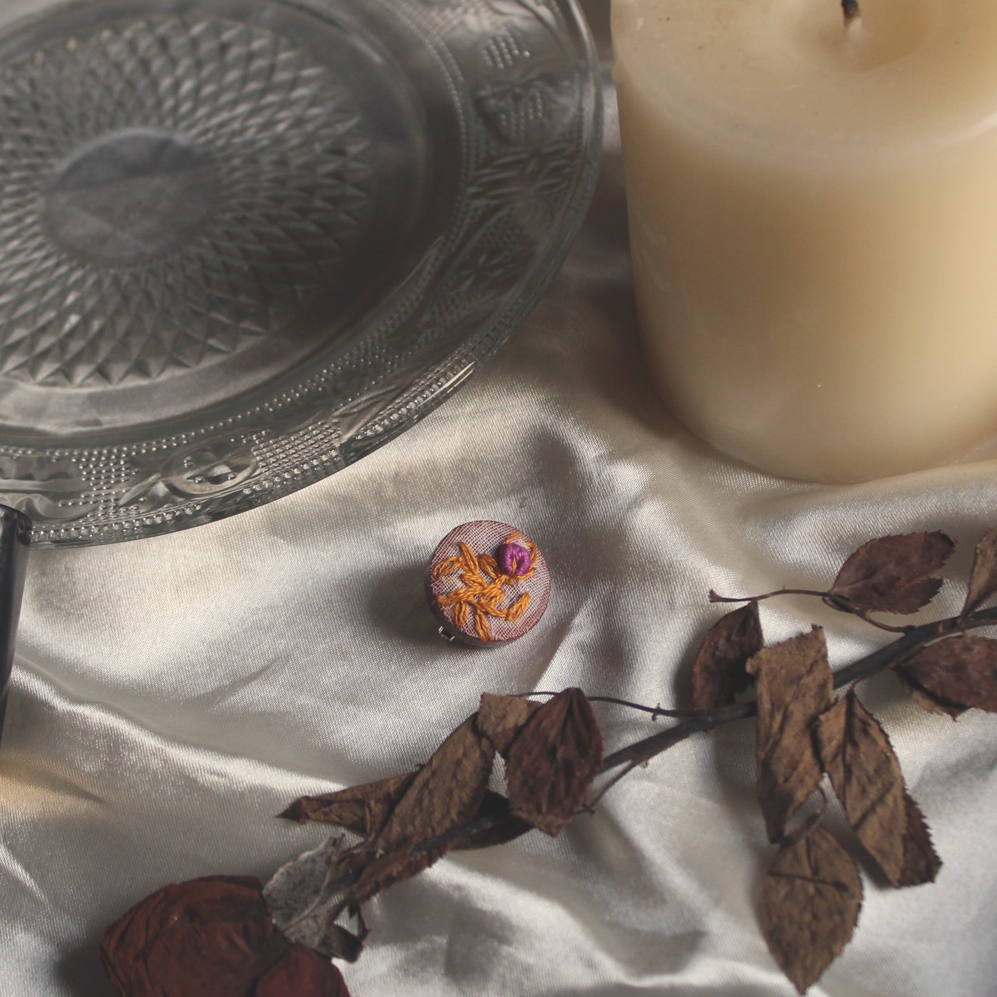 Purple Rose Bud Round Brooch Pin