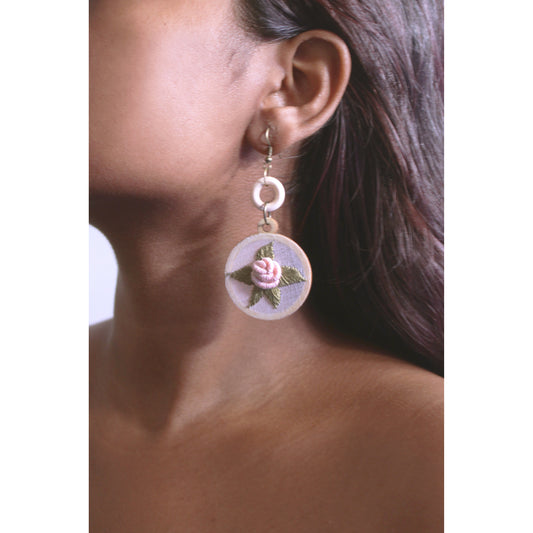 Soft Peach Rose Round Hollow Earrings