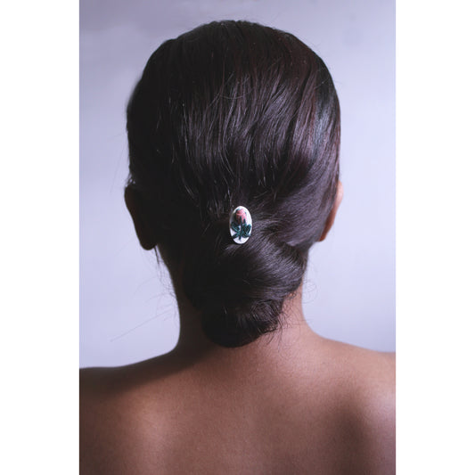 Dusty Peach Rose Bud Oval Hollow Hair Pin