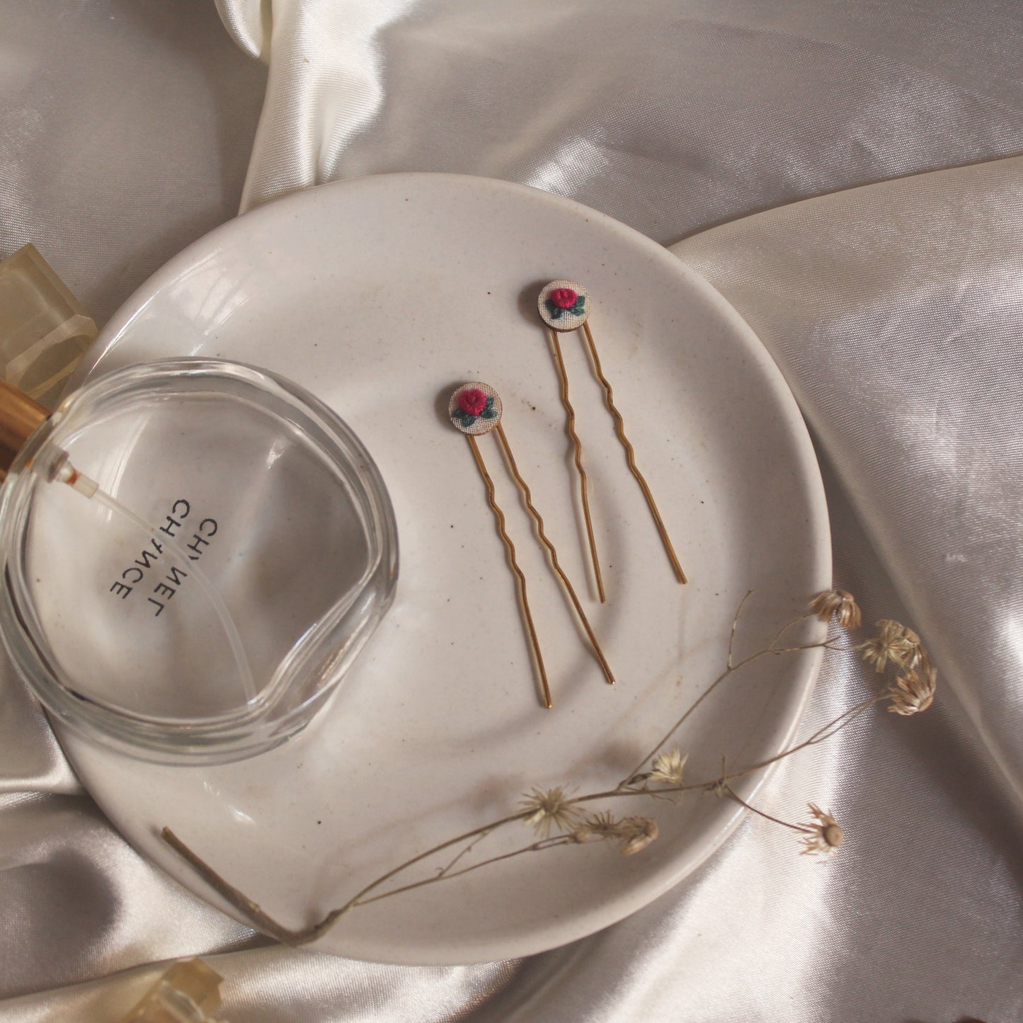 Deep Pink Rose Tiny Round Hair Pins Set