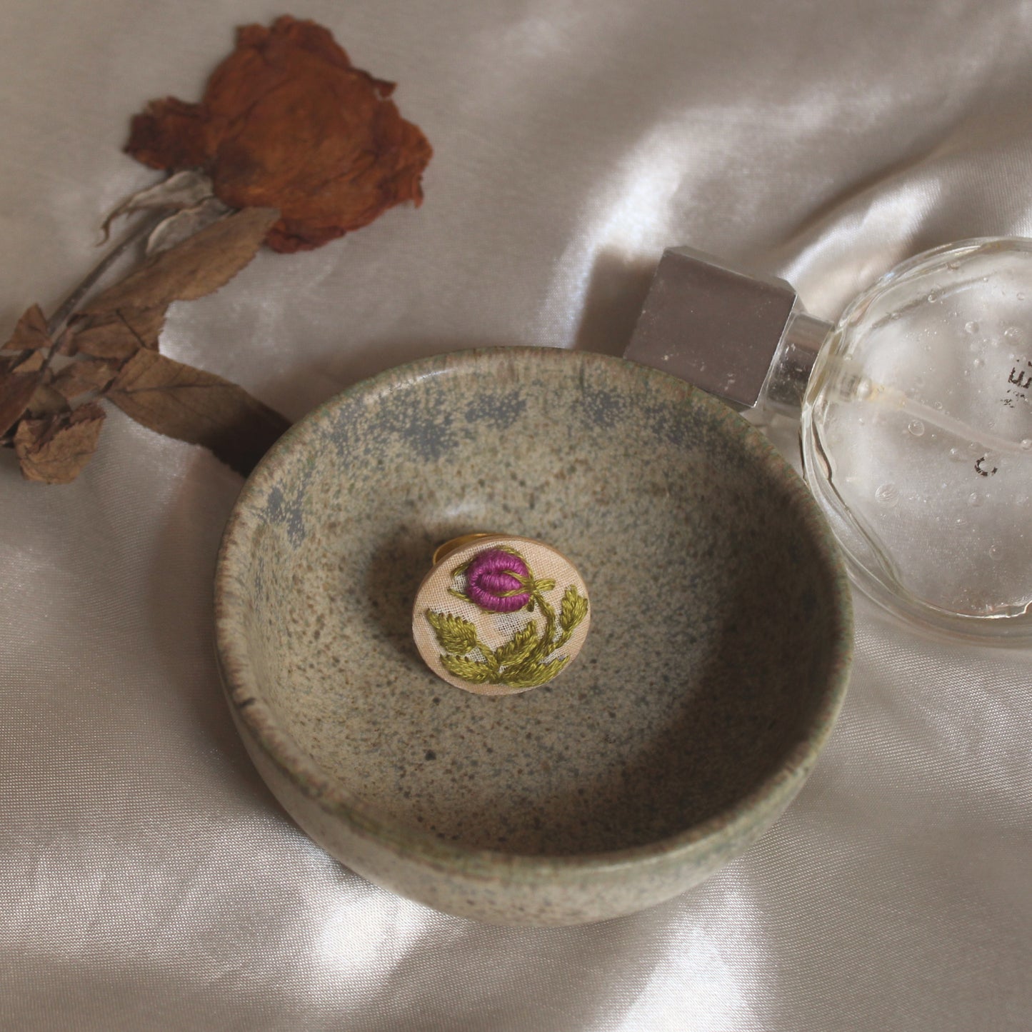 Purple Rose Branch Round Adjustable Ring