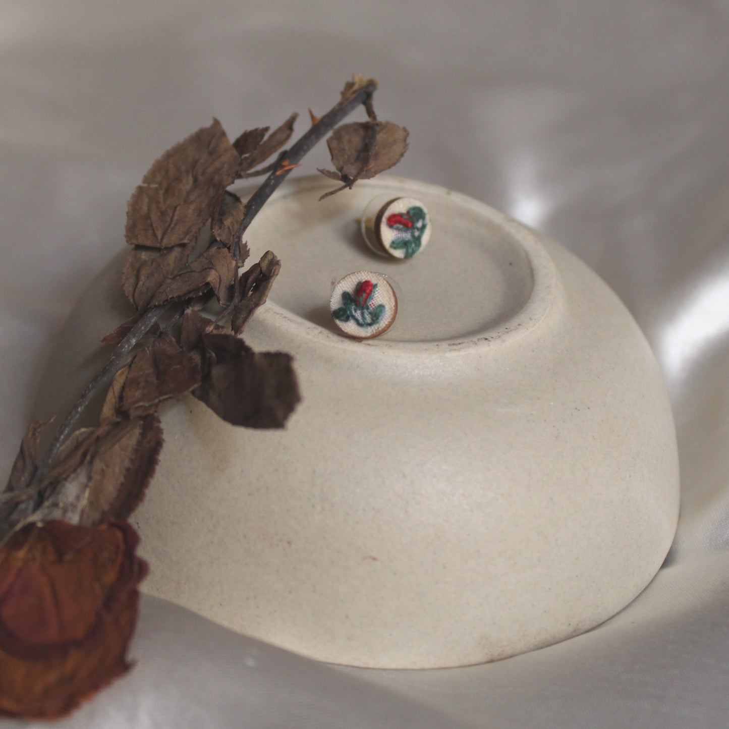 Red Rose Bud Tiny Round Ear Studs