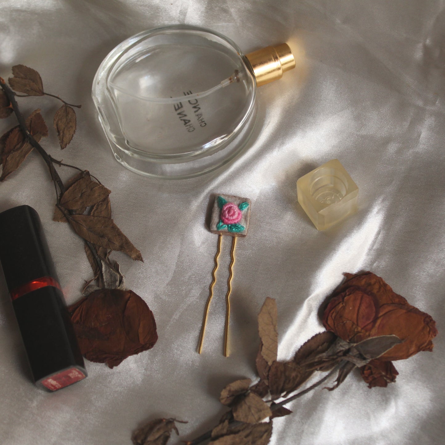 Pink Gradient Rose Branch Square Hair Pin