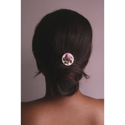 Light Pink Rose Branch Round Hair Pin