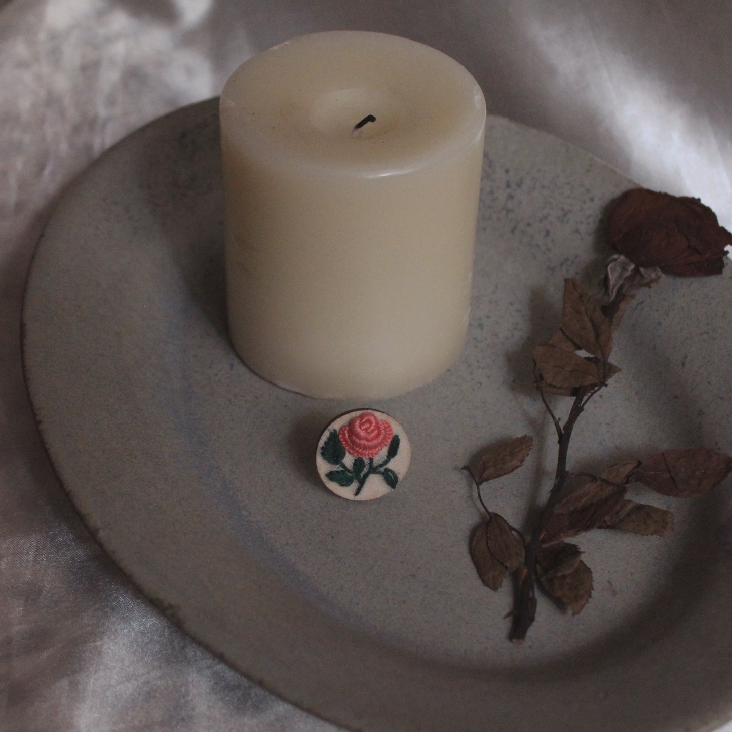 Peach Rose Branch Round Adjustable Ring