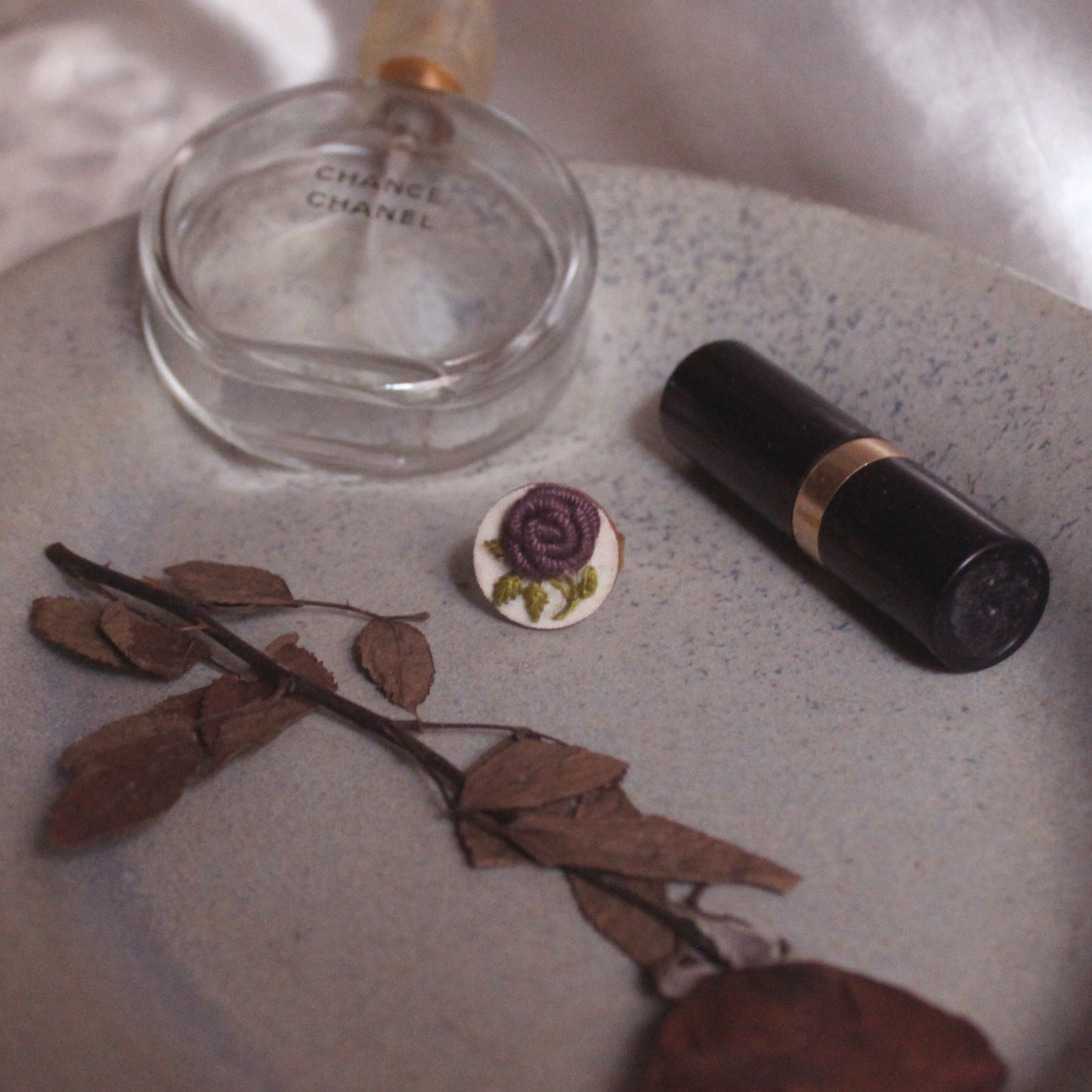 Dark Mauve Rose Branch Round Adjustable Ring