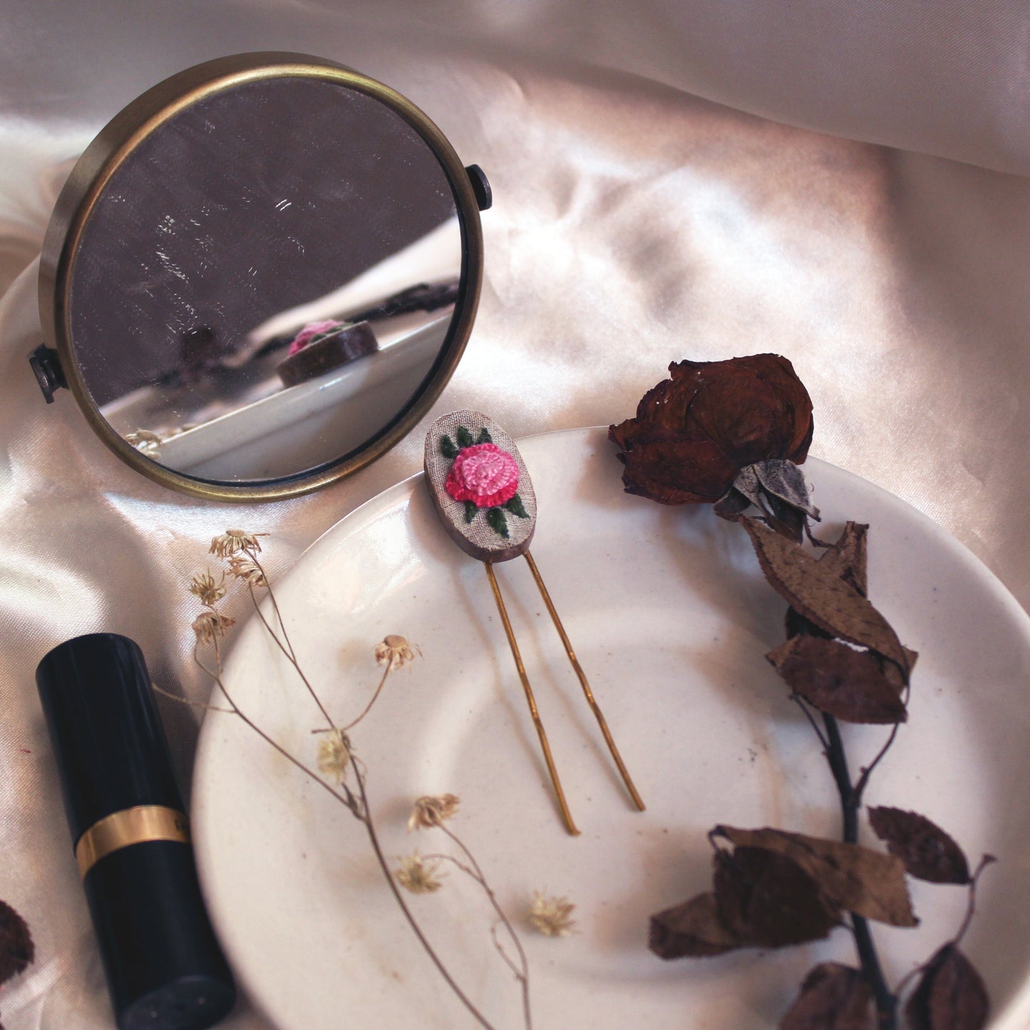 Pink Gradient Rose Oval Hair U-Pin