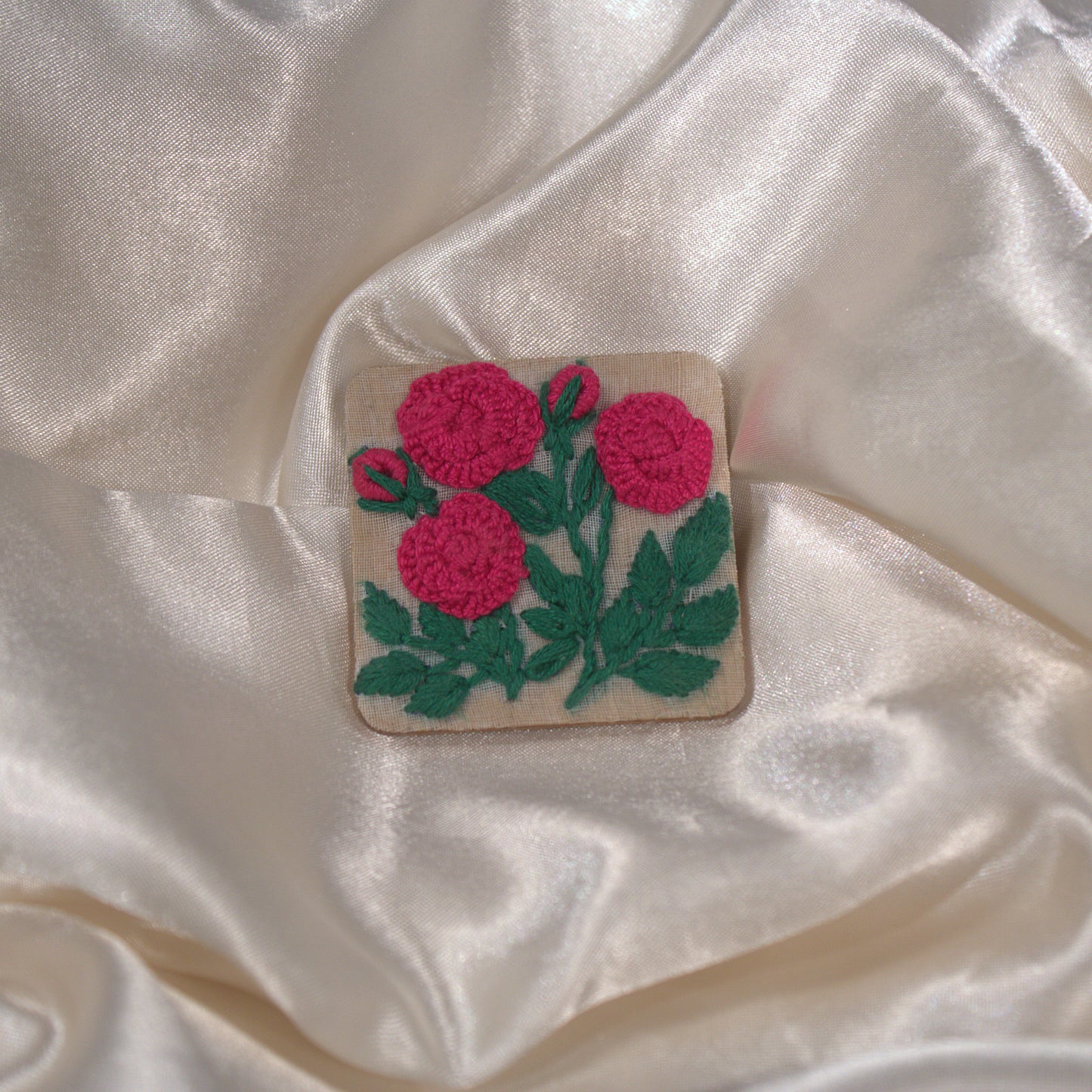 Deep Pink Rose Branch Rectangular Alligator Hair Clip