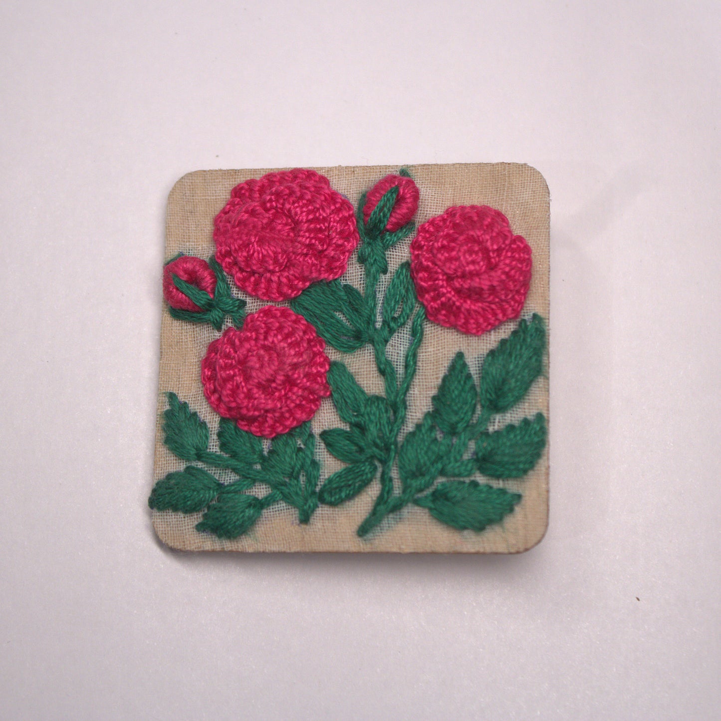 Deep Pink Rose Branch Rectangular Alligator Hair Clip