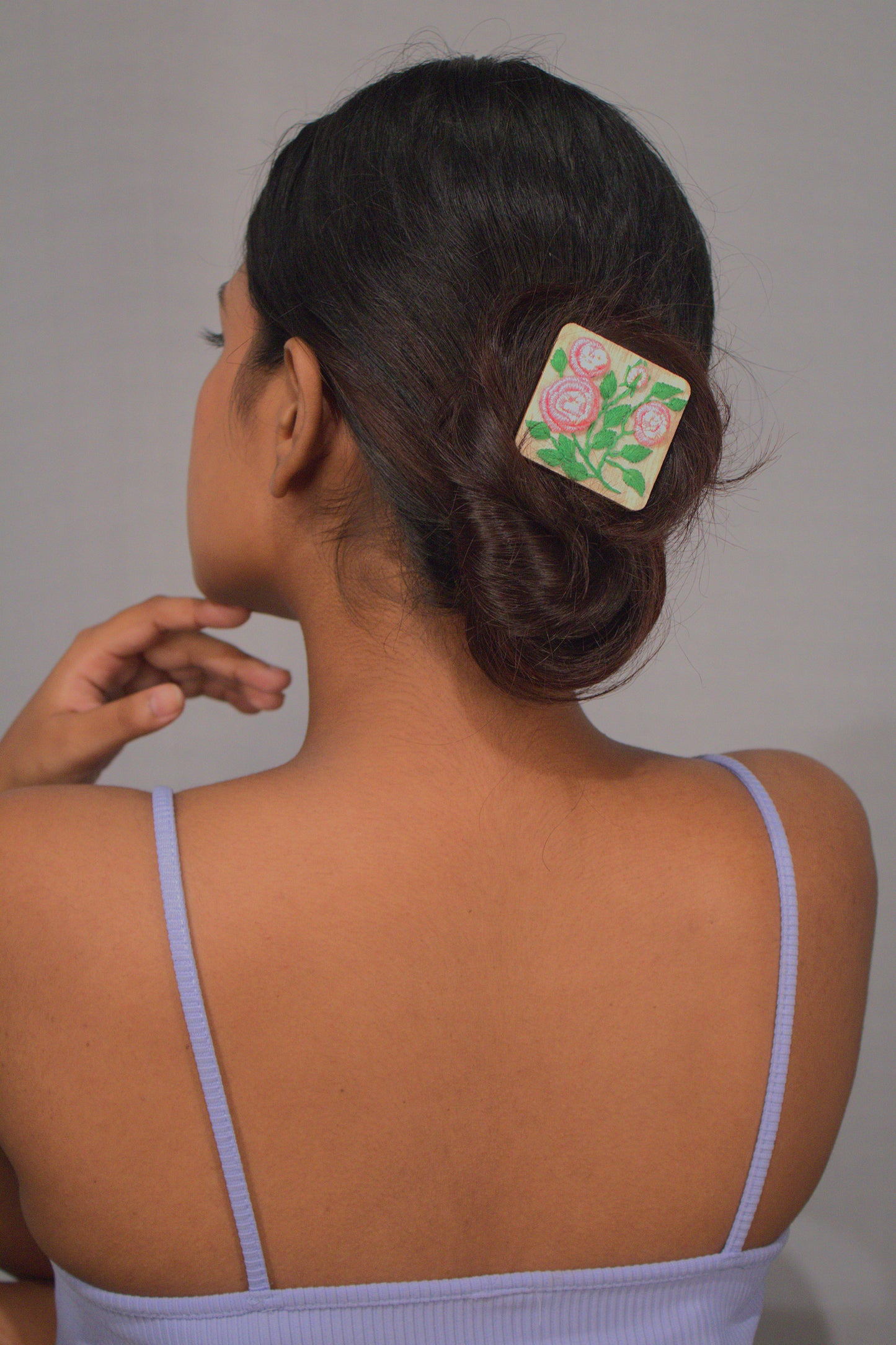 Light Pink Gradient Rose Branch Rectangular Alligator Hair Clip