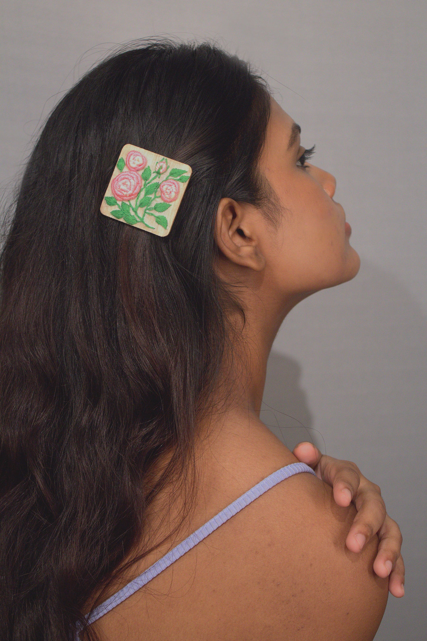 Light Pink Gradient Rose Branch Rectangular Alligator Hair Clip