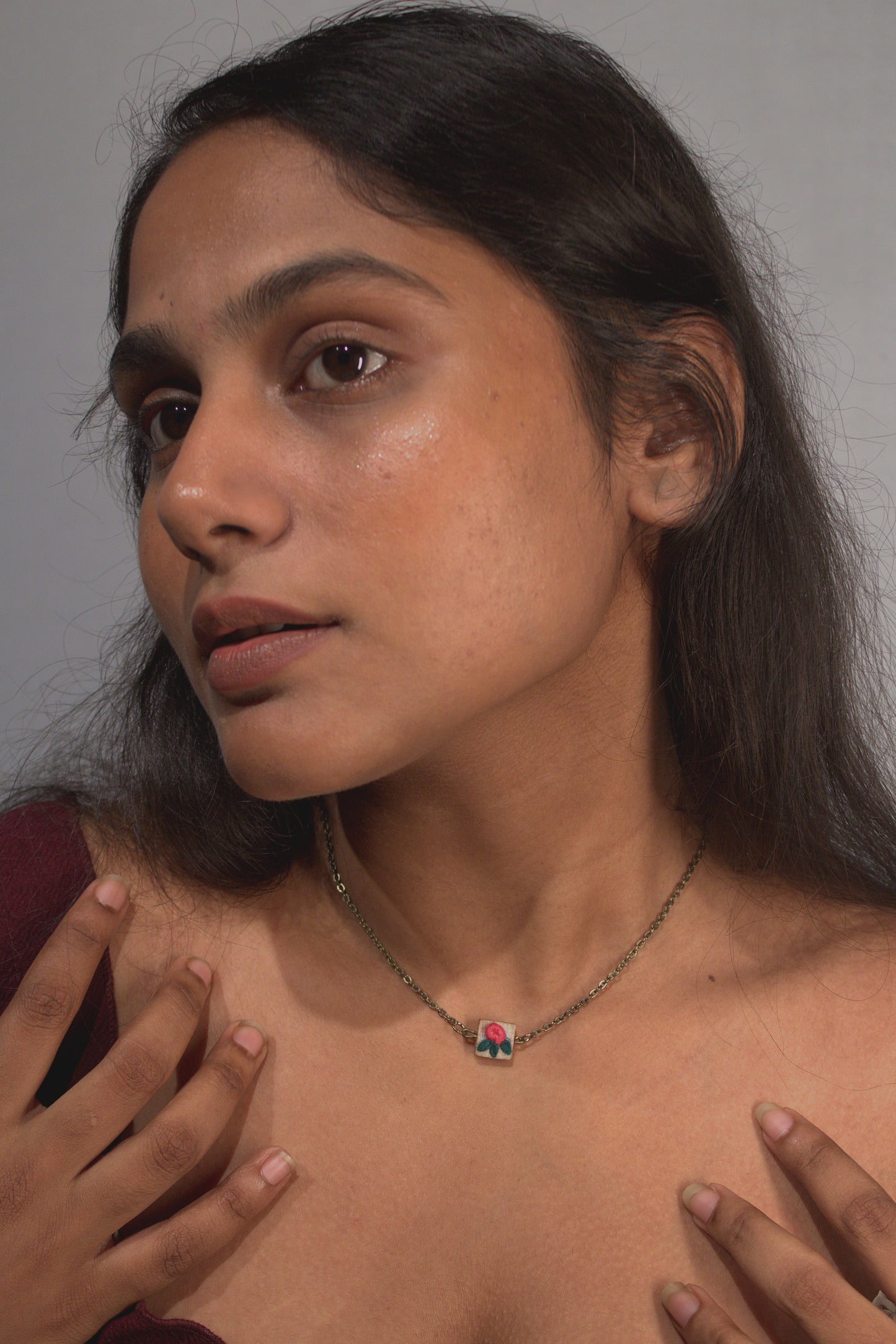 Peach Rose Tiny Square Necklace