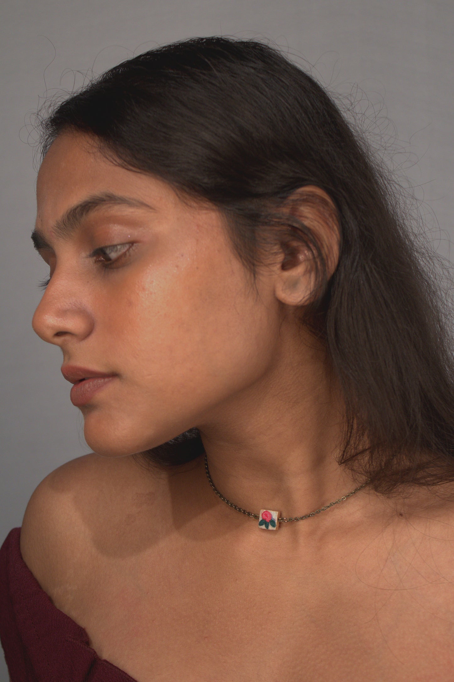Peach Rose Tiny Square Necklace