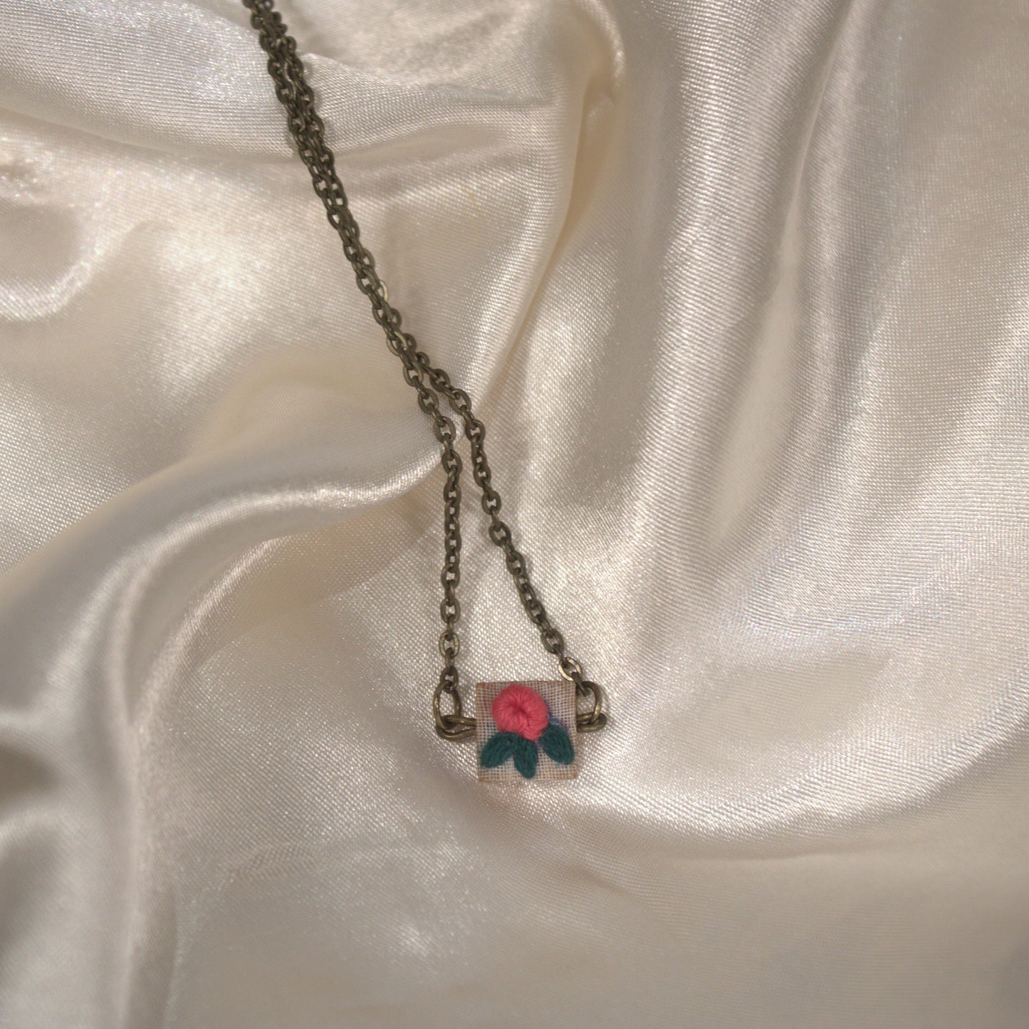 Peach Rose Tiny Square Necklace