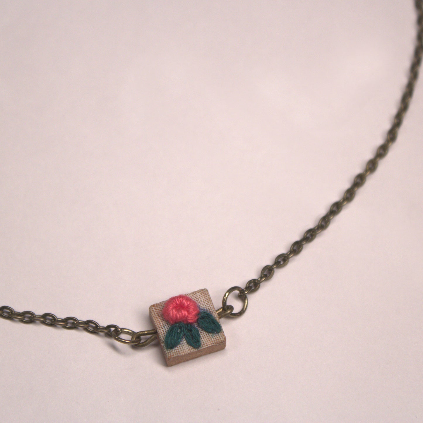 Peach Rose Tiny Square Necklace