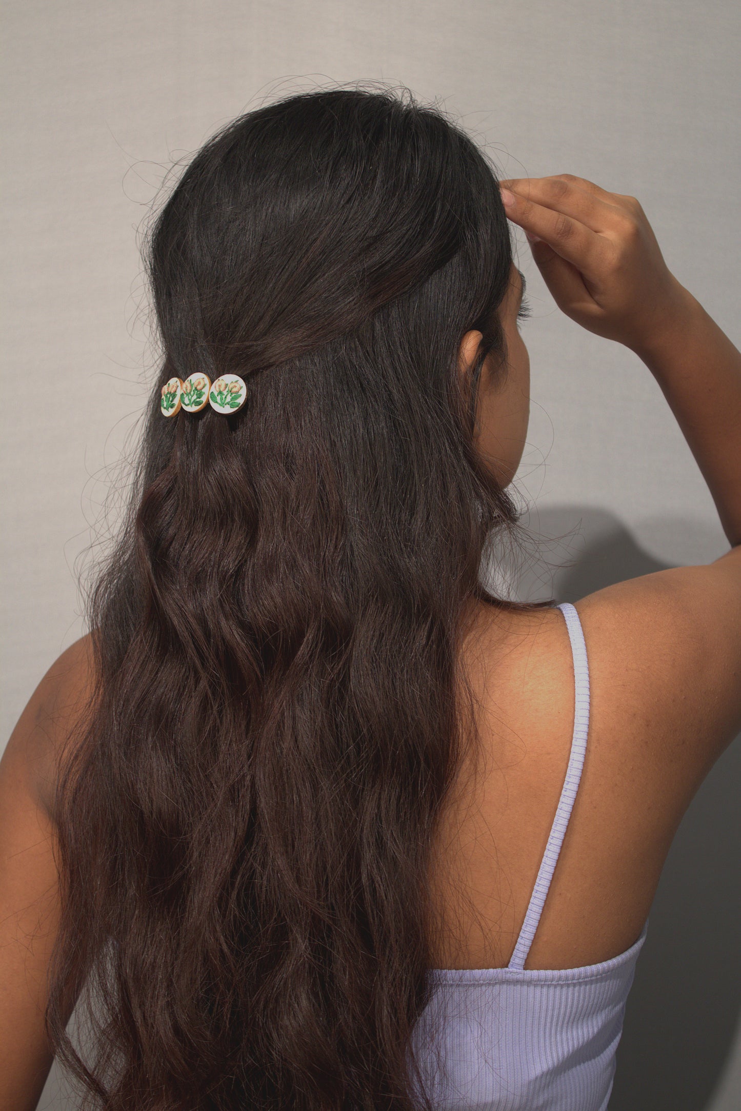 Peach Rose Buds Branch Triple Round Hair Barrette