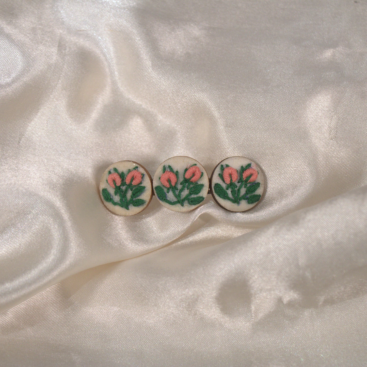 Peach Rose Buds Branch Triple Round Hair Barrette