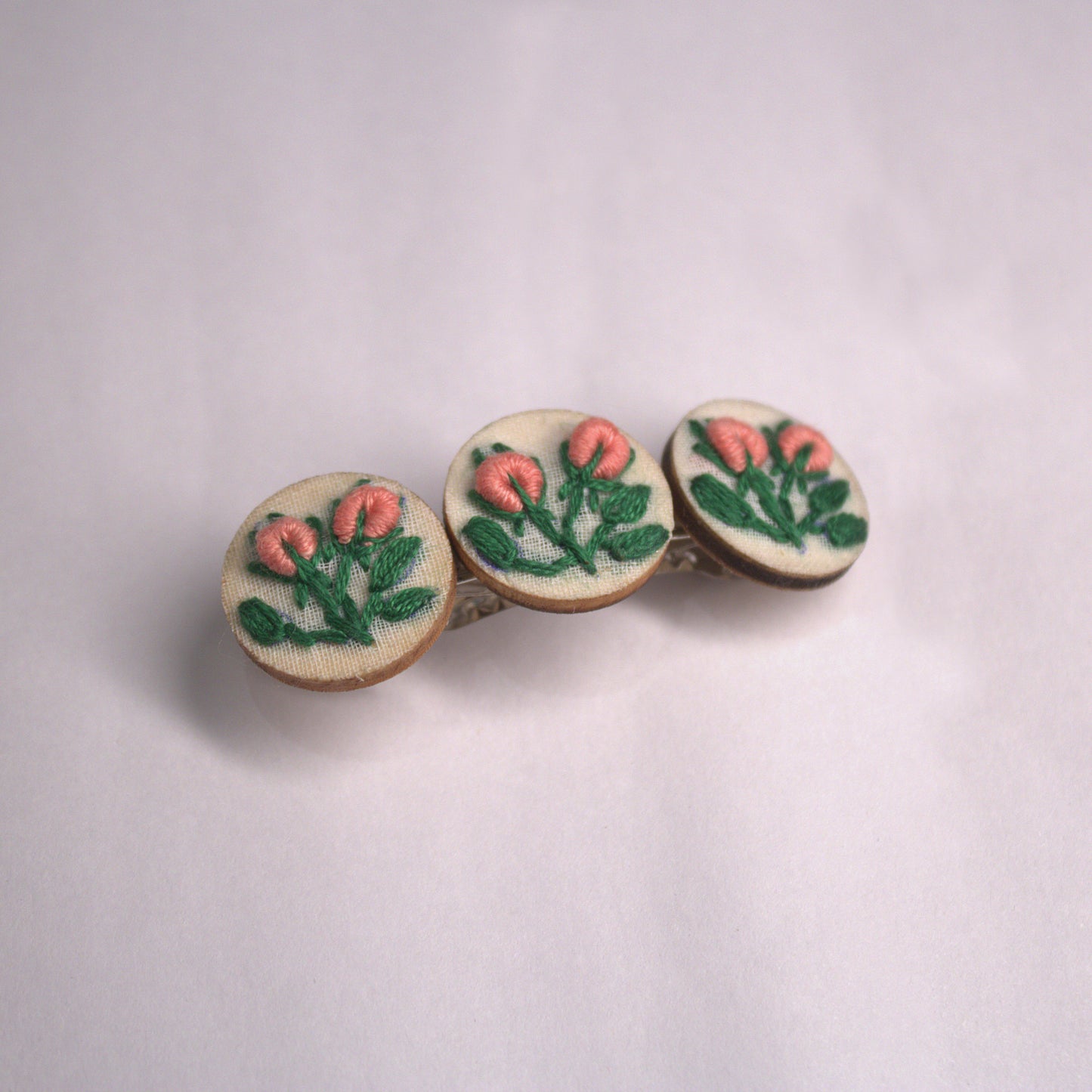 Peach Rose Buds Branch Triple Round Hair Barrette