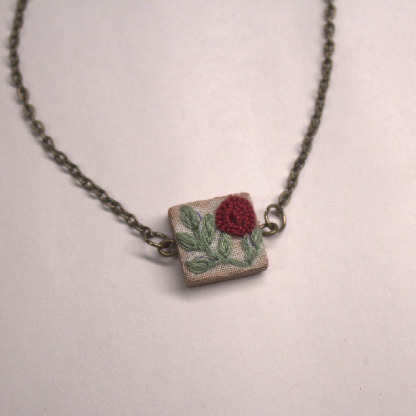 Maroon Rose Branch Square Necklace