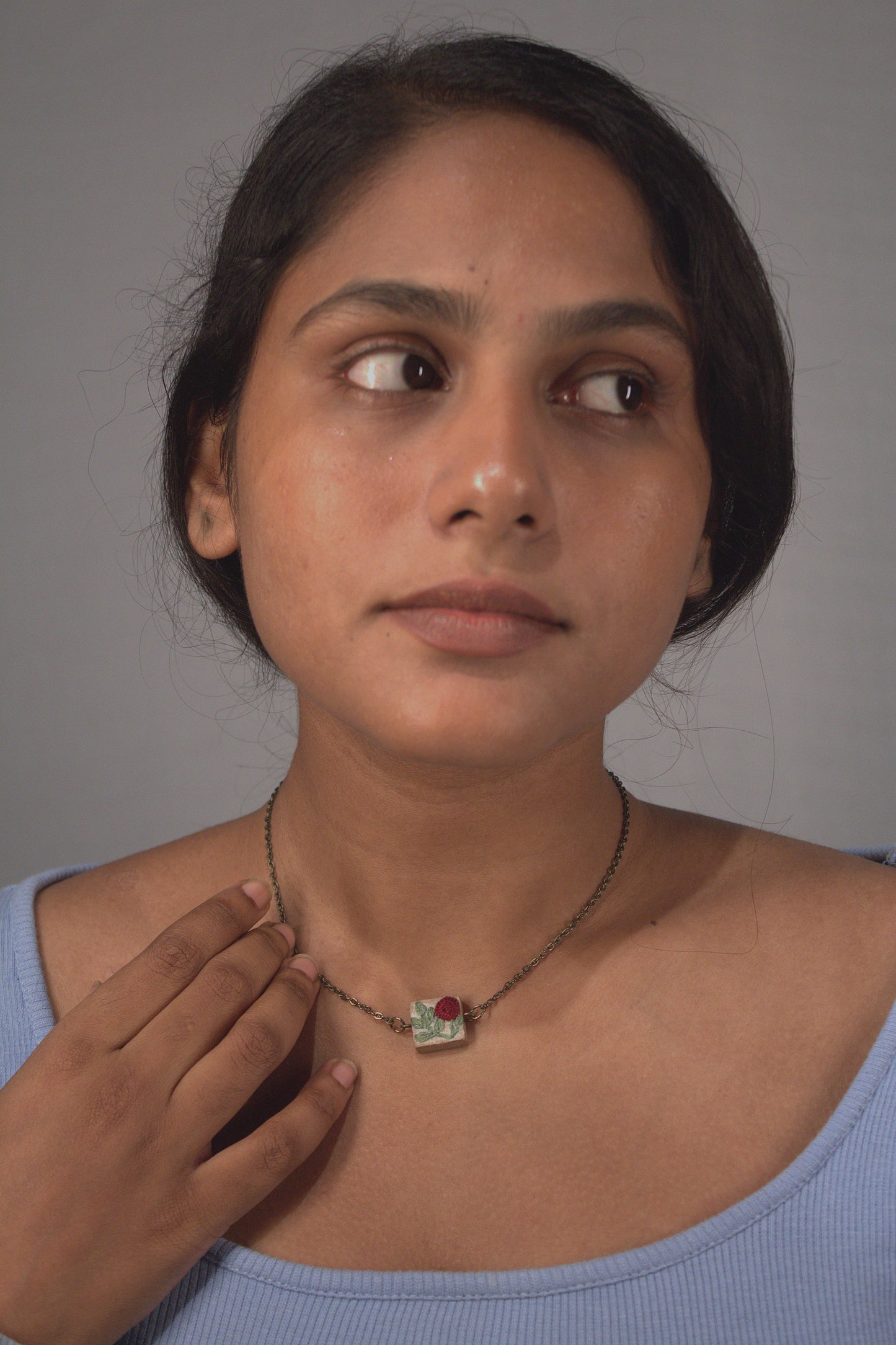 Maroon Rose Branch Square Necklace