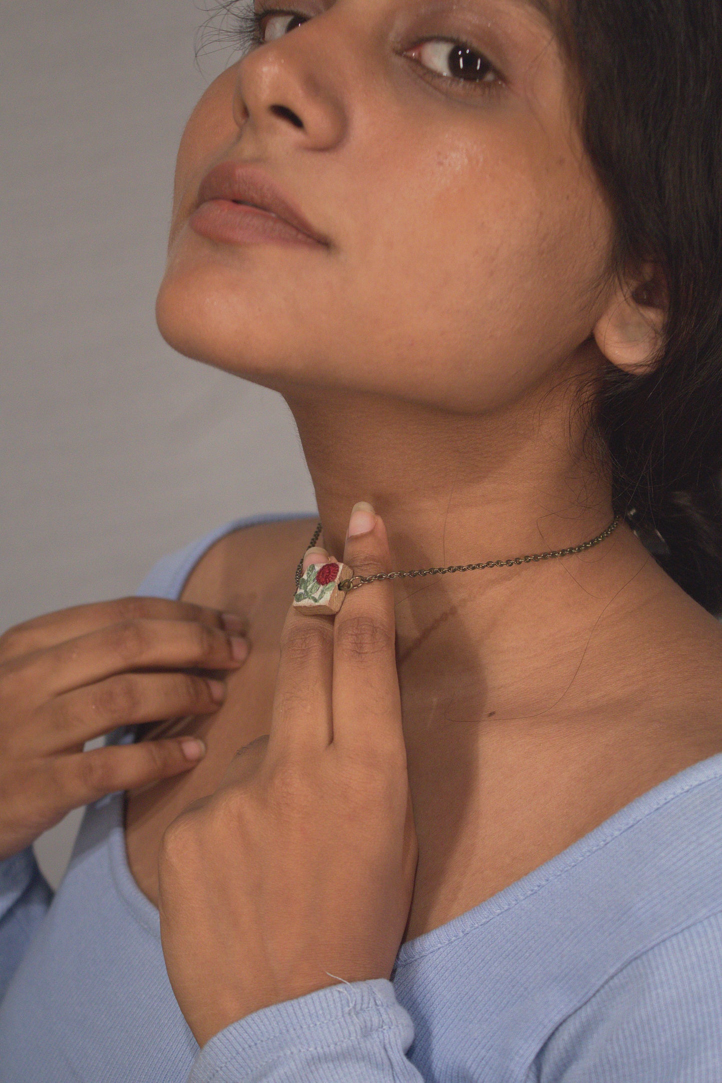 Maroon Rose Branch Square Necklace