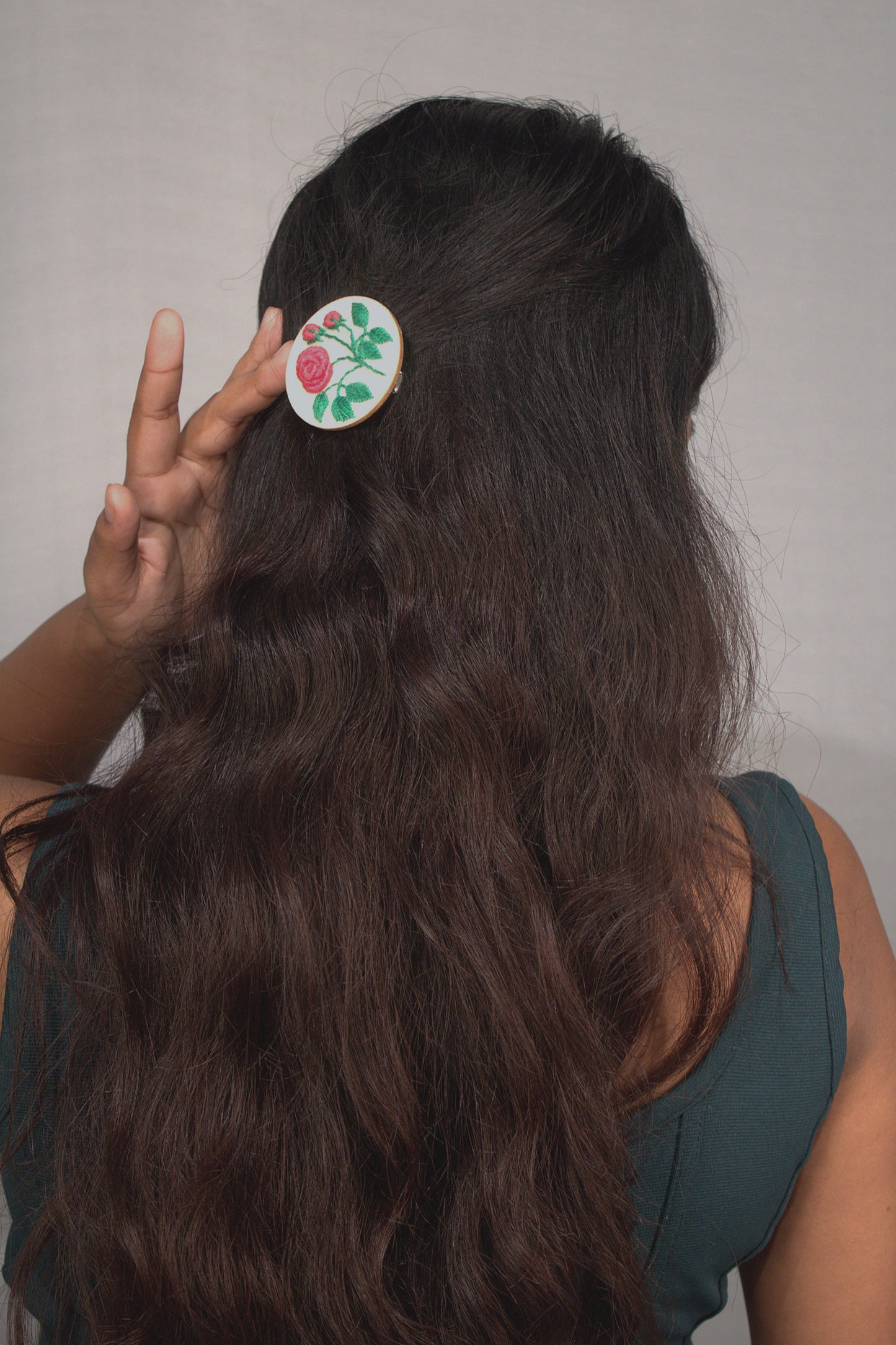 Peach Rose Branch Circular Alligator Hair Clip