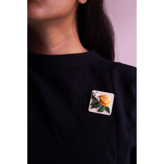 Yellow Gradient Rose Branch Square Brooch Pin