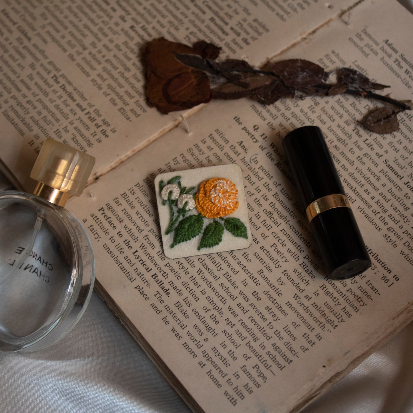 Yellow Gradient Rose Branch Square Brooch Pin