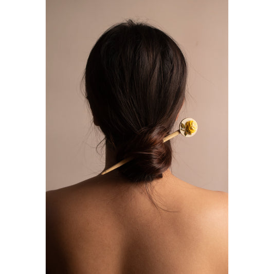 Yellow Gradient Rose Branch Round Hair Stick