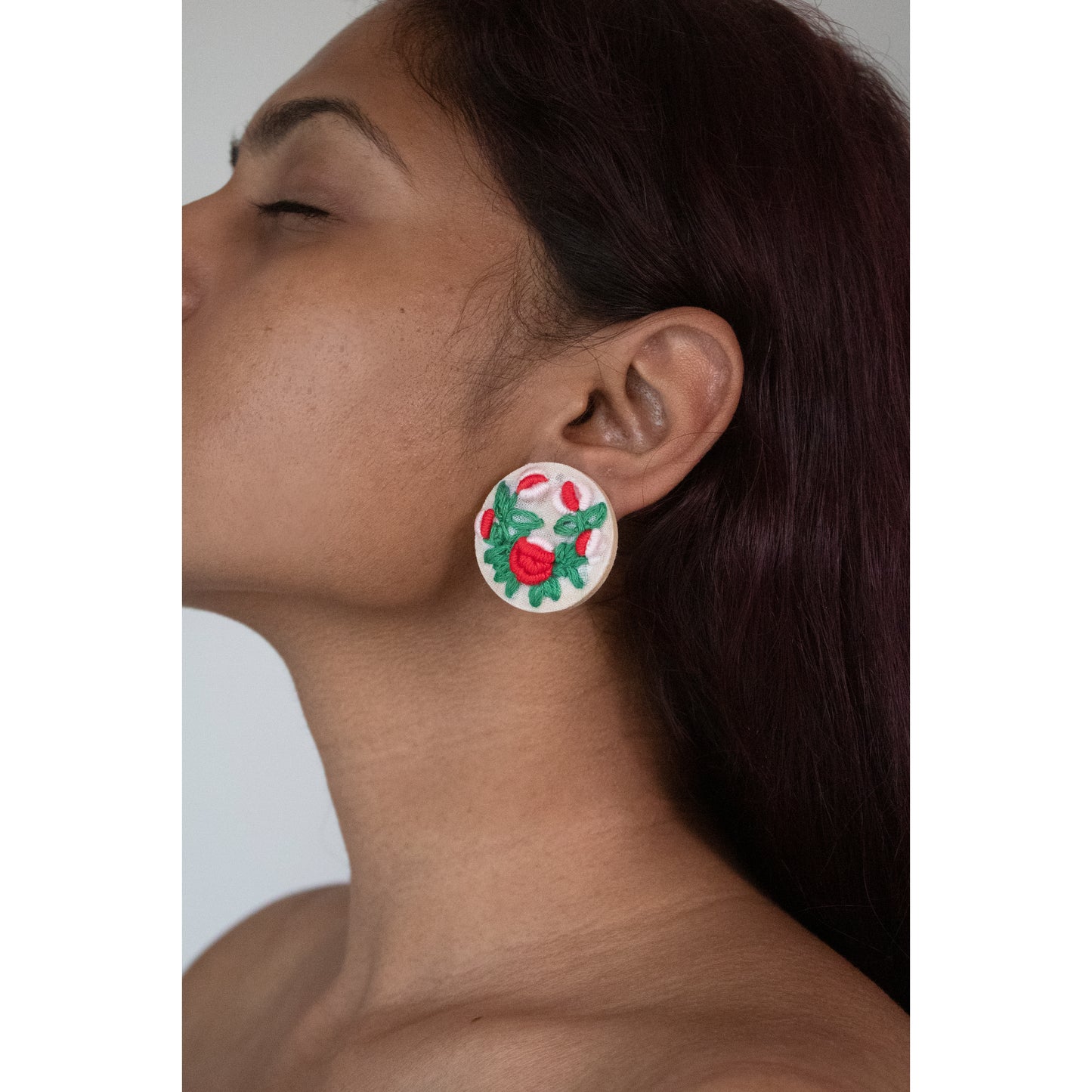 Dual Tone Rose Buds Branches Round Ear Studs