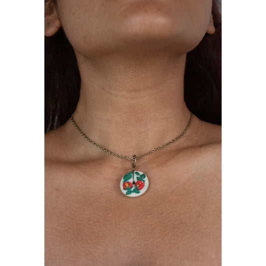 Dual Tone Rose Buds Branch Round Hollow Necklace